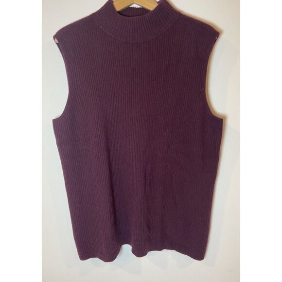 NWT Talbots Woman 100% Cashmere Mock Neck Sleeveless Sweater Maroon 2X New - Picture 1 of 5
